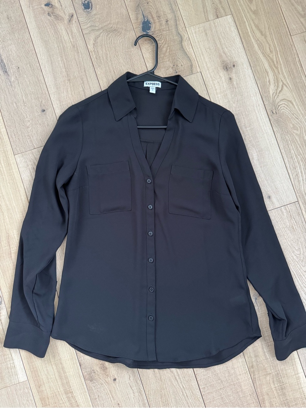 Express Portofino Black Button-Front Shirt with Chest Pockets